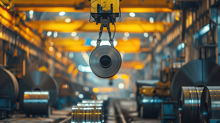 EOT crane lifting heavy materials in an industrial manufacturing plant for efficient material handling