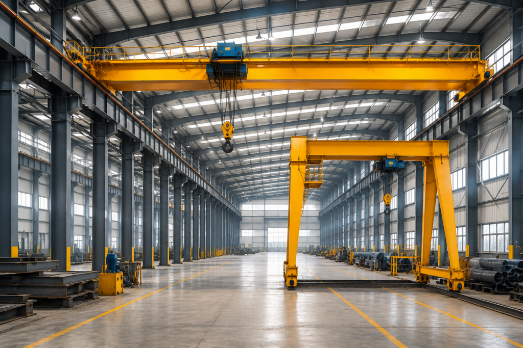 EOT crane vs gantry crane, EOT crane types, double girder EOT crane, gantry crane for factory, overhead crane selection, material handling crane India, single girder vs double girder crane