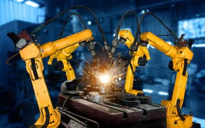 Industrial automation system with robotic welding setup in manufacturing unit