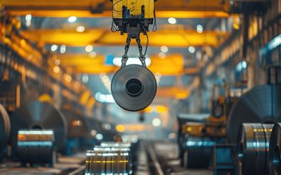 EOT crane lifting heavy materials in an industrial manufacturing plant for efficient material handling