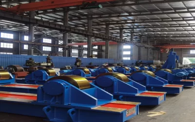 Welding pipe rotator machine rotating cylindrical pipe during industrial fabrication process